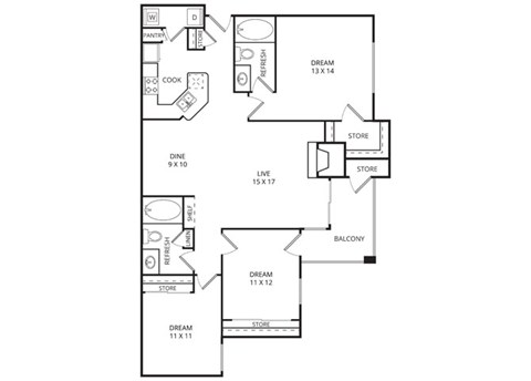 Village Council 3 Bed | 2 Bath | 1279 Sq. Ft. at Edgewood Village, Lewisville, TX