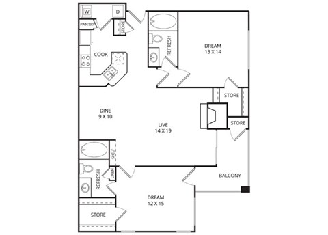 Village Fountain 2 Bed | 2 Bath | 1158 Sq. Ft. at Edgewood Village, Lewisville, TX, 75067