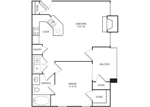 Village Square1 Bed | 1 Bath | 713 Sq. Ft. at Edgewood Village, Lewisville, Texas