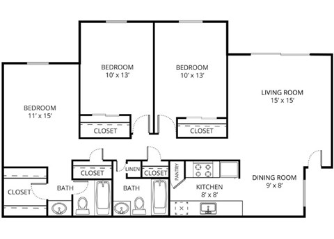 Castle Floor Plan 3 Beds 2 Baths Sq. Ft. 1,156 at Forest Glen, Texas