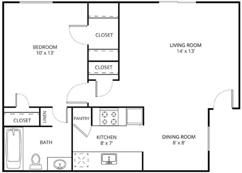Chalet Floor Plan 1 bed 1 bath  Sq. Ft. 622 at Forest Glen, Garland, TX
