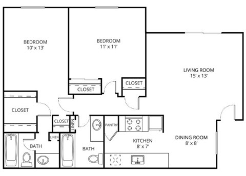 Sherwood Floor Plan 2 Beds 2 Baths Sq. Ft. 891 at Forest Glen, Garland, TX, 75042