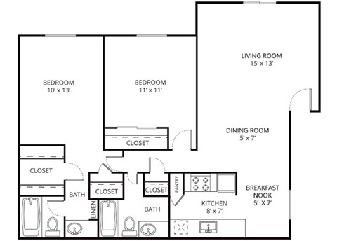 Tower Floor Plan 2 Beds 2 Baths Sq. Ft. 988 at Forest Glen, Garland