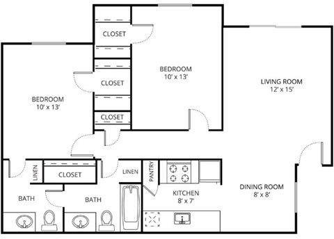 Villa Floor Plan 2 Beds 1.5 Bath Sq. Ft. 865 at Forest Glen, Garland, Texas