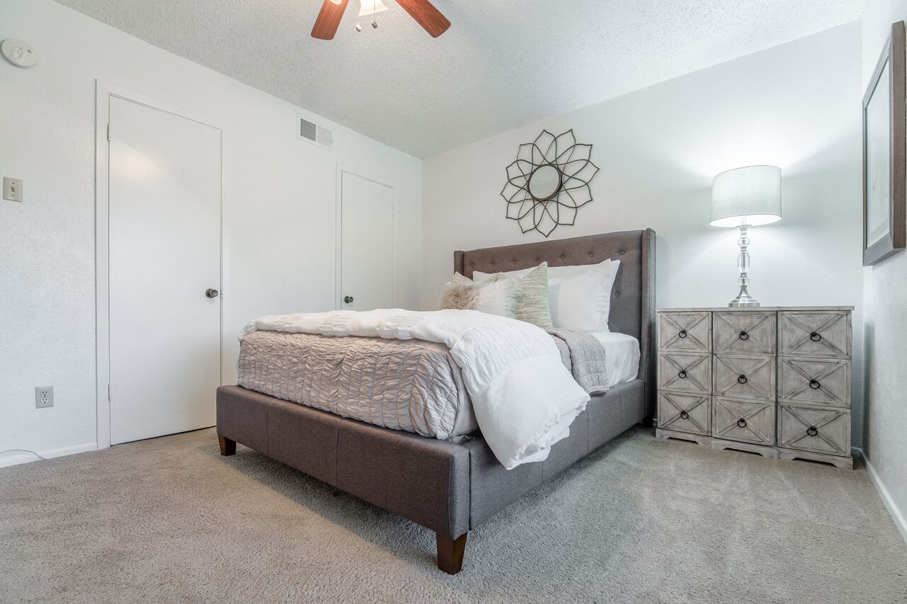 Large bedroom with walk-in closet  at Garden Gate, Irving, TX