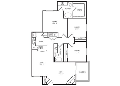 Oak Floor Plan at Plaza DeVille, San Antonio, TX