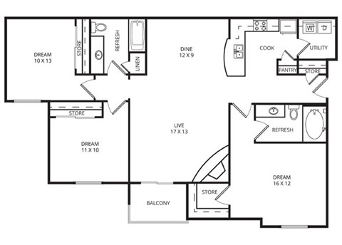 Redwood Floor Plan at Plaza DeVille, San Antonio, TX, 78240