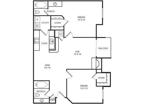Willow Floor Plan at Plaza DeVille, Texas, 78240