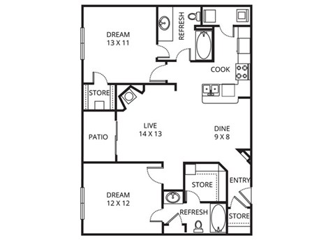 The Delacroix 2 Bed | 2 Bath | 1,018 to 1,035 Sq.Ft. at Prestonwood Hills, Plano, TX