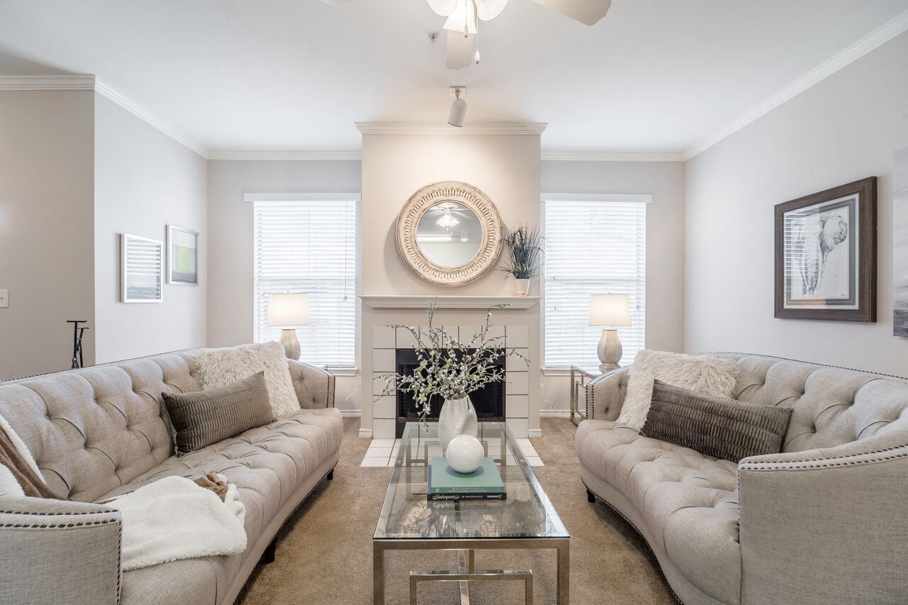 Living Area With Fireplace at The Remington, Texas