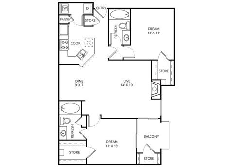 Bordeaux 2 Bed | 2 Bath | 1058 Sq.Ft. at The Remington, Lewisville, 75067