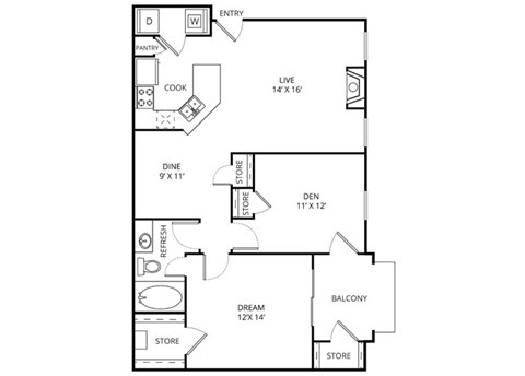 Zinfandel 1 Bed | 1 Bath | 918 Sq.Ft. at The Remington, Lewisville, TX