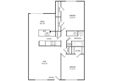 Cottonwood 2 Bed | 1 Bath | 900 Sq. Ft at Wildwood, Temple, Texas