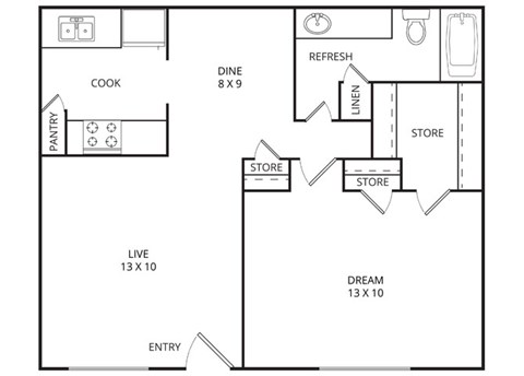 Pine 1 Bed | 1 Bath | 630 Sq. Ft. at Wildwood, Temple, TX