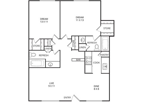 Sycamore 2 Bed | 2 Bath | 1050 Sq. Ft. at Wildwood, Texas