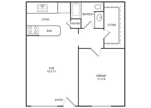Walnut 1 Bed | 1 Bath | 550 Sq. Ft. at Wildwood, Temple, TX, 76504