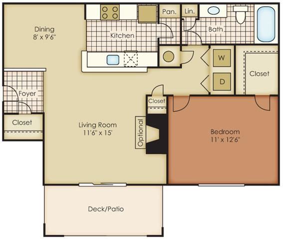 Birkdale One Bed One Bath Floor Plan Birkdale One Bed One Bath Floor Plan at One Norman Square, Cornelius, NC, 28031
