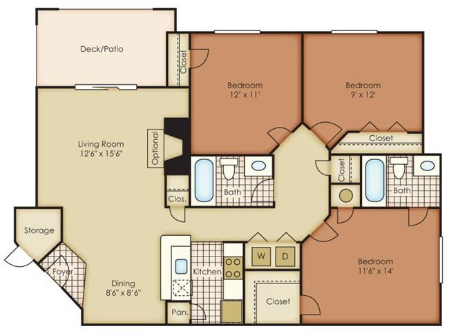 Davidson Three Bed Two Bath Floor Plan Davidson Three Bed Two Bath Floor Plan at One Norman Square, Cornelius