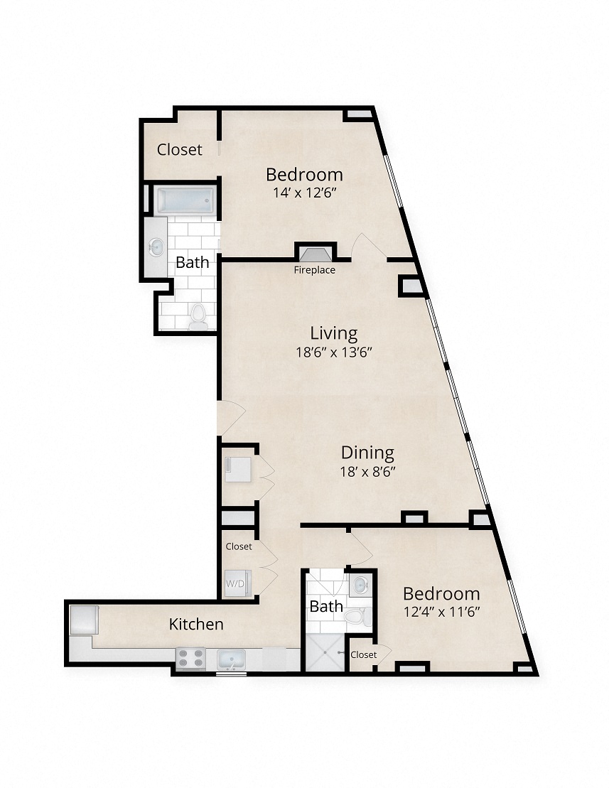 Two bedroom floor plan at Kalorama Park, Washington, DC 20009