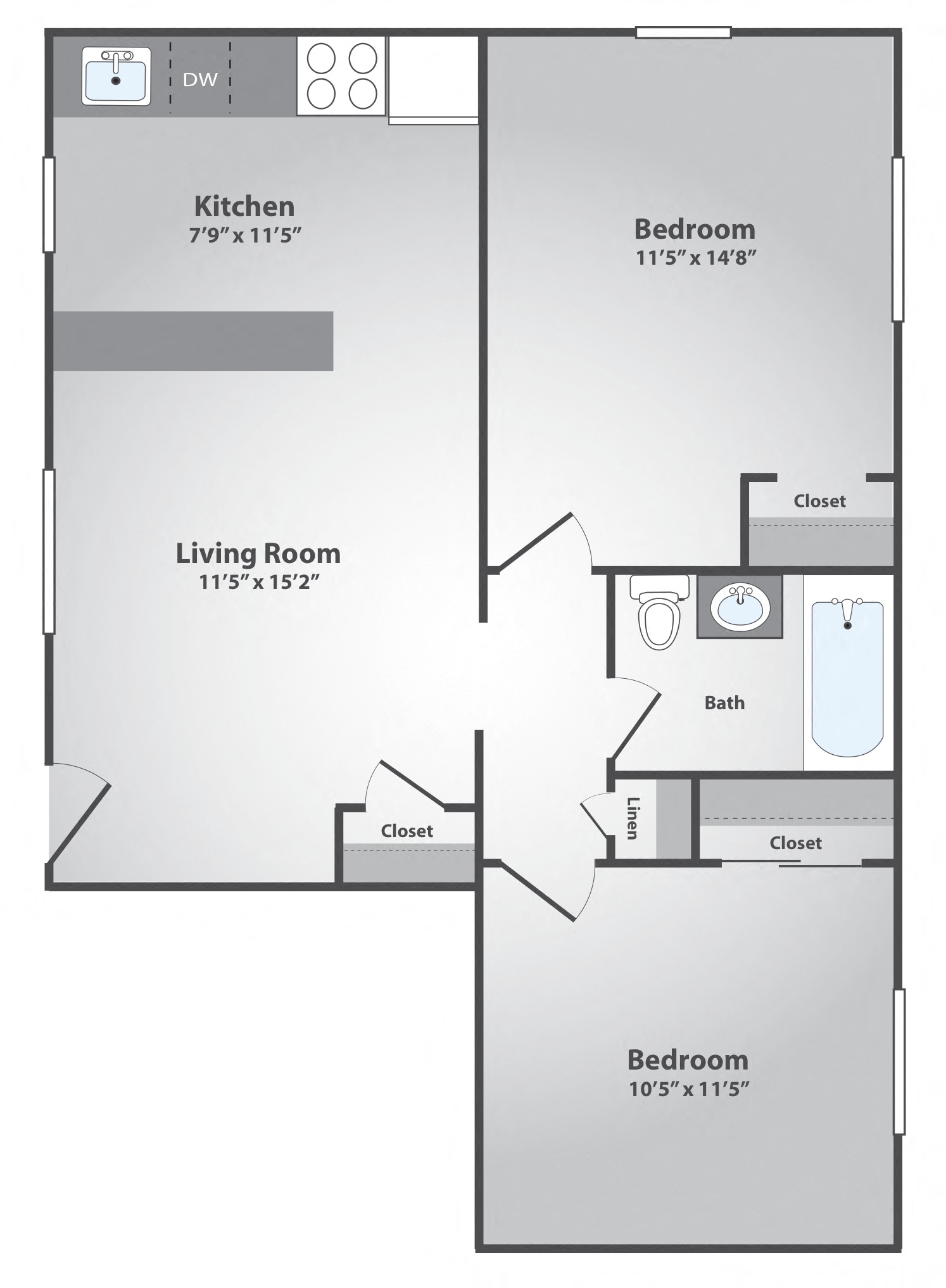 2 Bedroom, 1 Bath