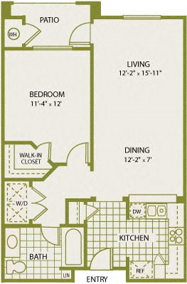 Plan 2 Plan 2 – 1 Bedroom 1 Bath Floor Plan Layout – 697 Square Feet