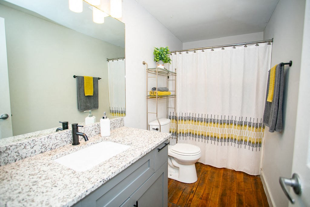 a bathroom with a sink and a toilet and a shower
