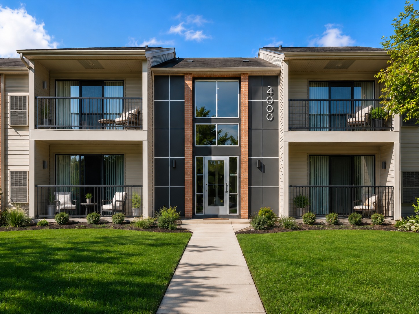 The image shows a modern building with the number 400 on it.