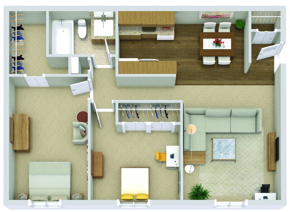 Spacious 1 and 2-bedroom Farmington Hills apartments with easy care wood plank flooring, upgraded interior and award-winning landscaping.