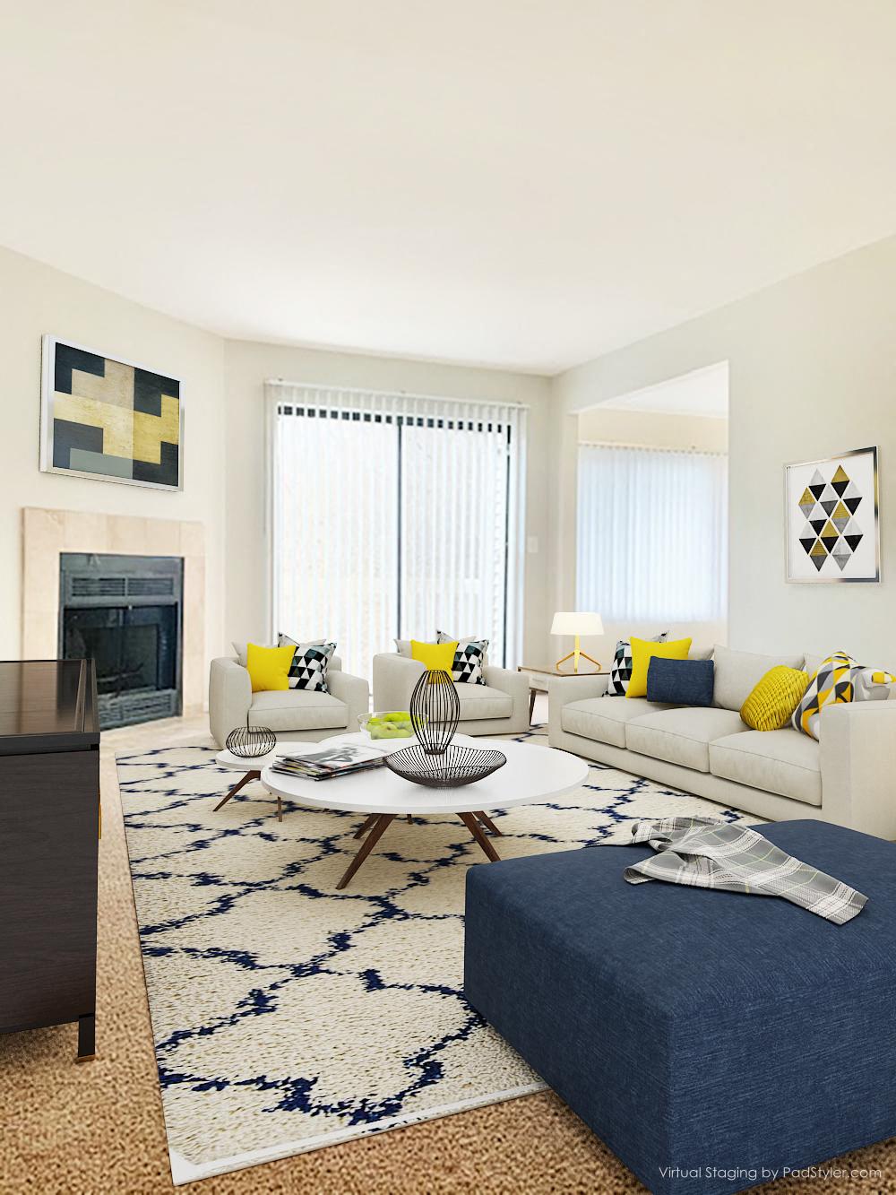a living room with a couch and a table