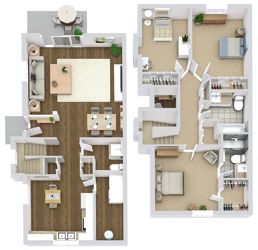 3 bedroom 2.5 bath 1,450 sq. ft. townhome with spacious kitchen & open staircase