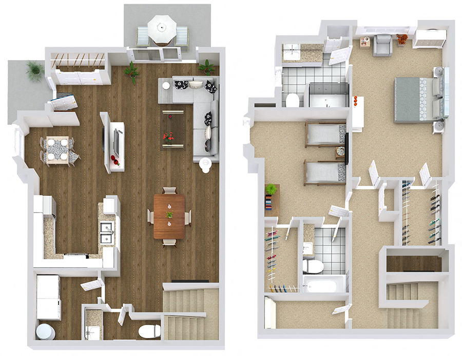 2 bedroom 2.5 bath 1,500 sq. ft. townhome with pacious walk-in closets & optional home office