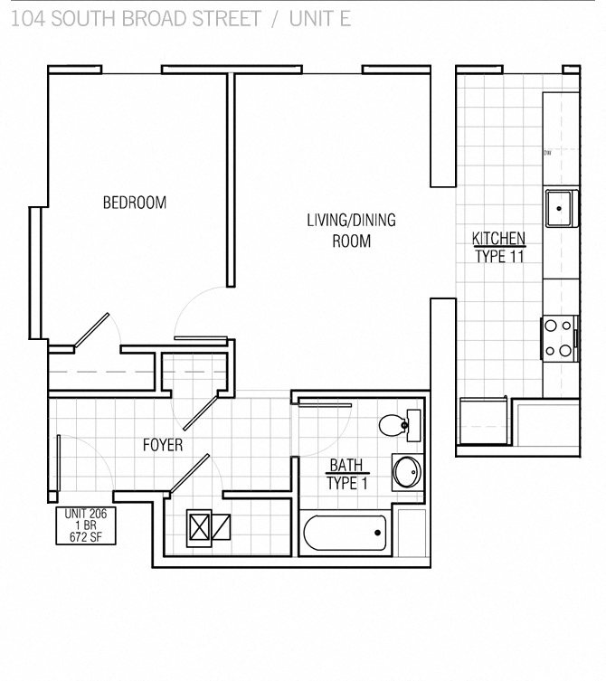 1 Br 1 Ba Type E