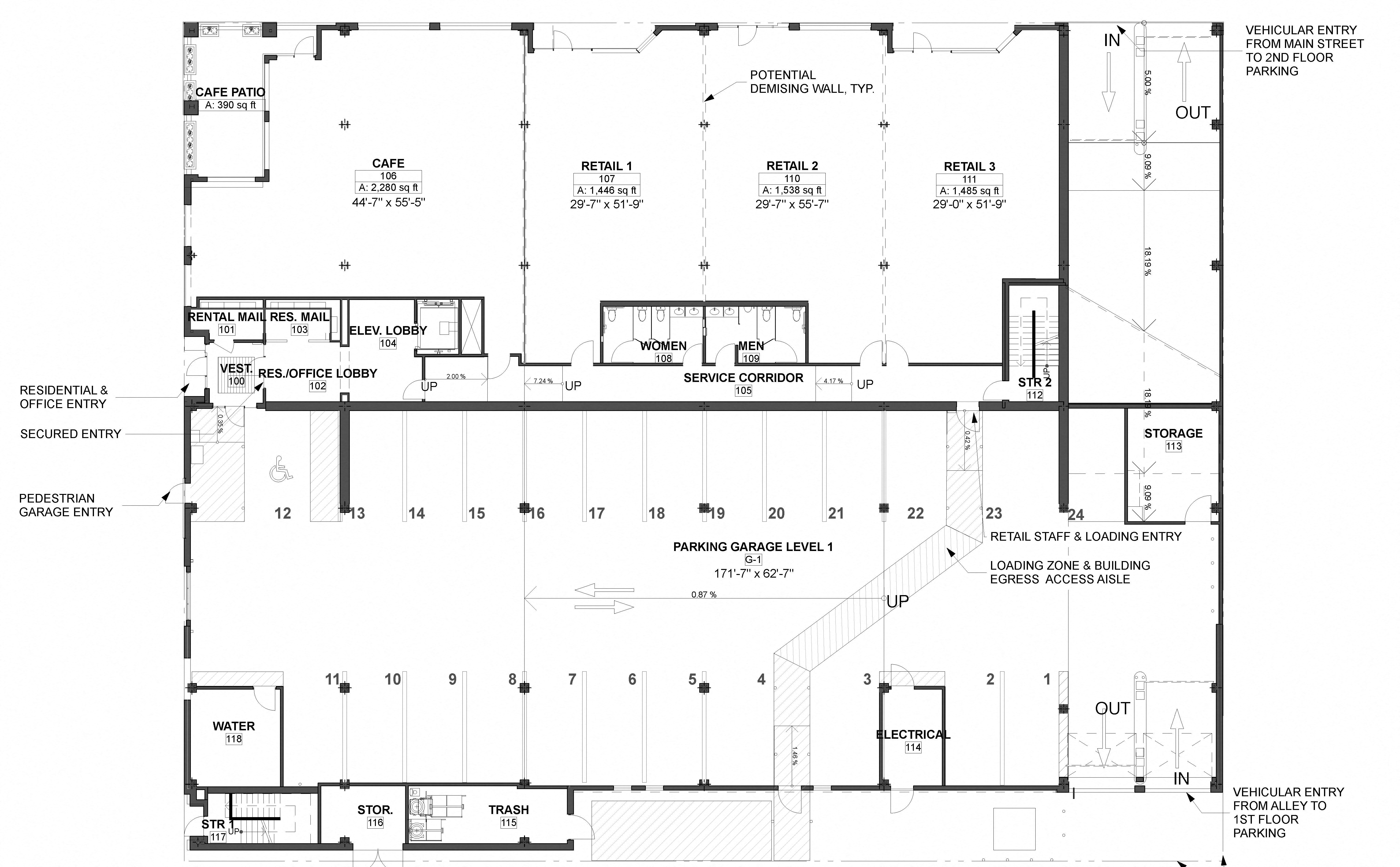 a floor plan of a building with a large area of flooring and a wall