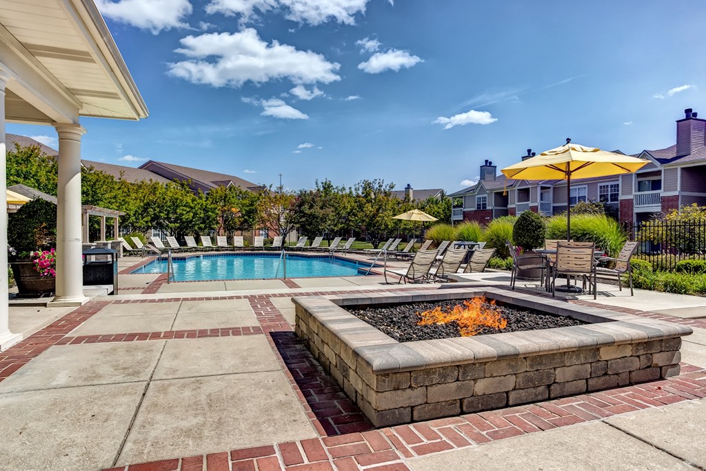 Fire pit near resort style pool