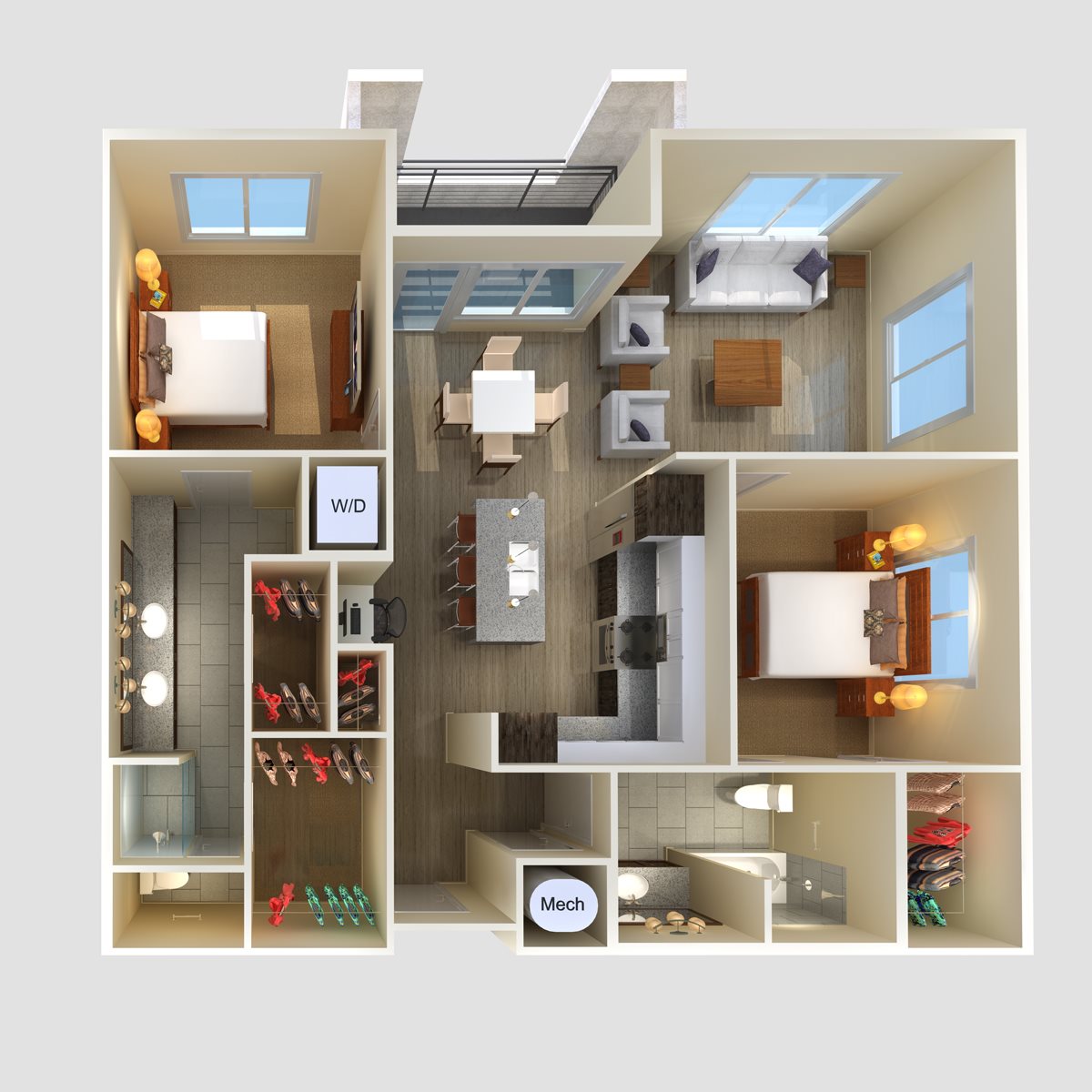 2Br 2Ba Floor Plan 3