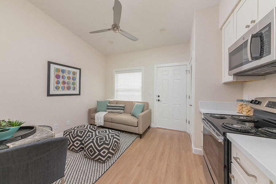 Living room and kitchen l The Breakers in Santa Cruz CA