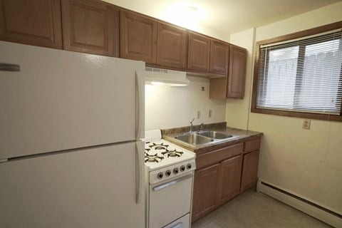 a kitchen with a stove and refrigerator and a sink