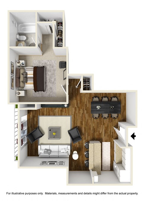 1 Bed 1 Bath Plan C at 430 Kelton, Los Angeles, CA