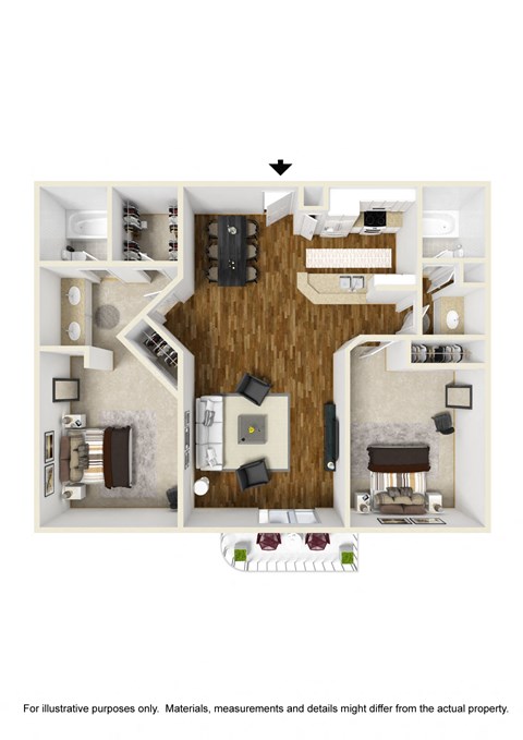 2 bedroom 2 bathroom Floor plan A at Palm Royale Apartments, Los Angeles, 90034