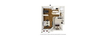 1 bedroom 1 bathroom Floor plan at Palm Royale Apartments, California