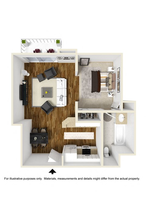 Studio 1 bathroom floor plan at Palm Royale Apartments, Los Angeles, CA