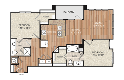 D3 Floor Plan at Berkshire Medical District, Texas, 75219