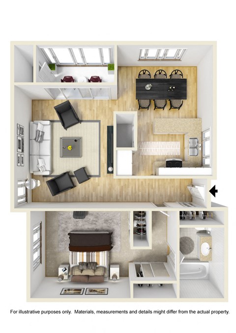 One Bedroom One Bath Floor Plan at The Villas at Monarch Beach, California