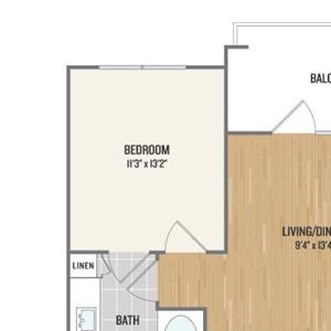 A4 Floor Plan One-Bedroom Floor Plan at Berkshire Amber, Dallas, 75248