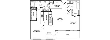 D1 Floor Plan at The Plaza Museum District, Houston, TX, 77004