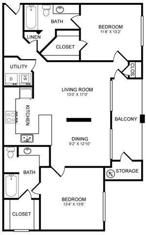 D2 Floor Plan at Highlands Hill Country, Austin, Texas