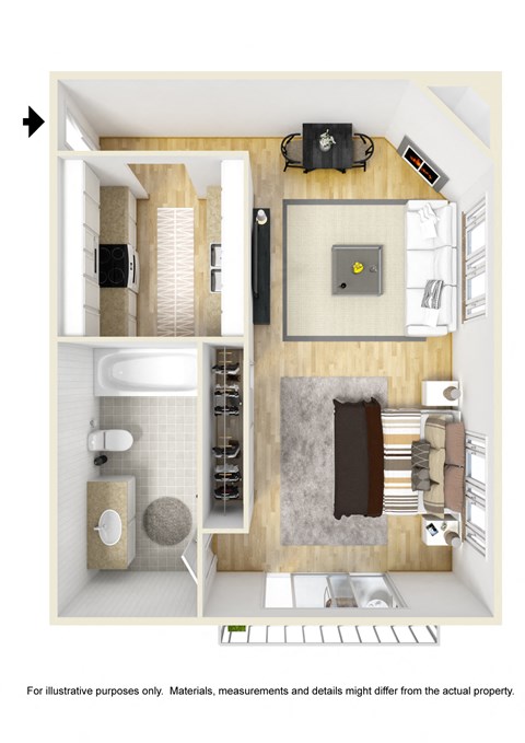 Studio Floor Plan at El Greco Lofts, California, 90024