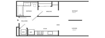 Studio 1 Floor Plan at Aire, San Jose