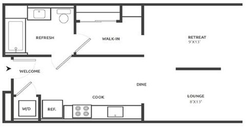 Studio 1 Floor Plan at Aire, San Jose