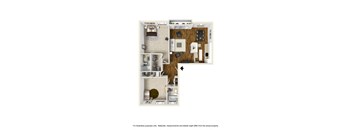 2 bedroom 2 bathroom Floor plan A at Rose Apartments, Los Angeles, CA